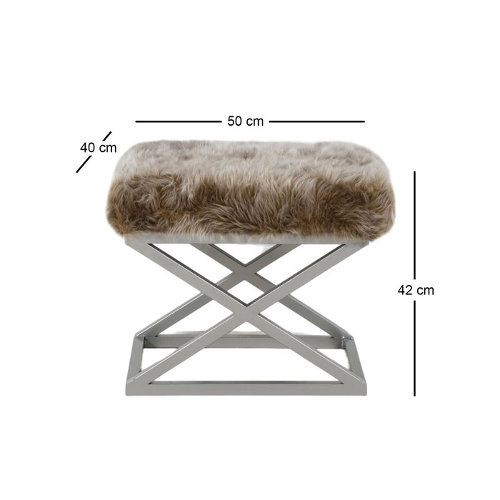 Atelier Del Sofa Puff Lujoso y Elegante Plateado y Marrón para Sala de Estar y Dormitorio, 50x40x42 cm